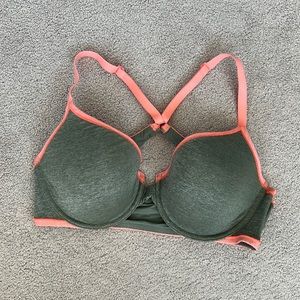 Pink and green racer back bra
